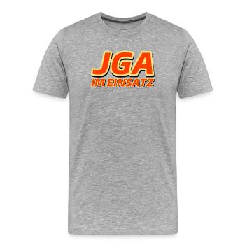 JGA IM EINSATZ - Junggesellenabschied - Männer Premium Bio T-Shirt - Grau meliert - Vorne - Damien (186cm)