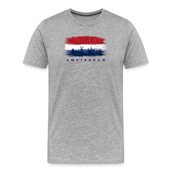 Amsterdam Skyline Brush Flagge - Männer Premium Bio T-Shirt - Grau meliert - Vorne - Damien (186cm)