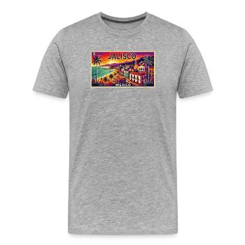 Design de palmier de plage Jalisco Mexico - T-shirt bio Premium Homme - gris chiné - Devant - Damien (186cm)