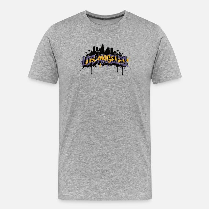 Los Angeles Graffiti Skyline - Männer Premium Bio T-Shirt - Grau meliert