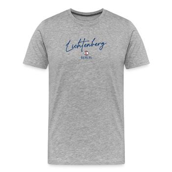 Lichtenberg - Berlin Flagge - Berliner Bär - Männer Premium Bio T-Shirt - Grau meliert - Vorne - Damien (186cm)