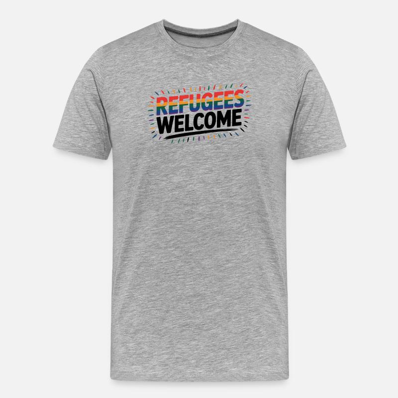 Refugees Welcome - Cool Pride Logo - Männer Premium Bio T-Shirt - Grau meliert