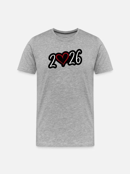 2026 Herz - Männer Premium Bio T-Shirt - Grau meliert