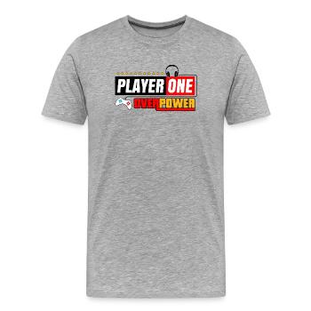 Player One Overpower | Gamers and Streamers Style - Men's Premium Organic T-Shirt - heather grey - Front - Damien (186cm)