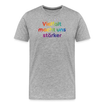Vielfalt macht uns stärker - Männer Premium Bio T-Shirt - Grau meliert - Vorne - Damien (186cm)
