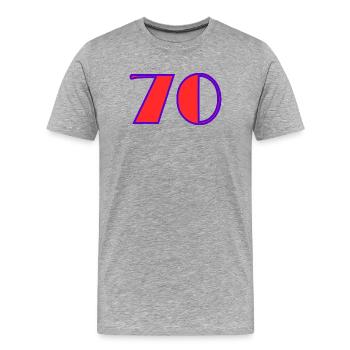 70. 70 ANS. 70e ANNIVERSAIRE. ANNIVERSAIRE 70 ANS. - T-shirt bio Premium Homme - gris chiné - Devant - Damien (186cm)