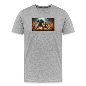 Beowulf kämpft nachts gegen das Monster Grendel Nordi - Männer Premium Bio T-Shirt - Grau meliert - Vorne - Damien (186cm)