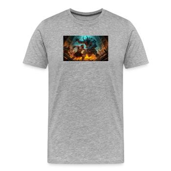 Beowulf kämpft nachts gegen das Monster Grendel - Männer Premium Bio T-Shirt - Grau meliert - Vorne - Damien (186cm)