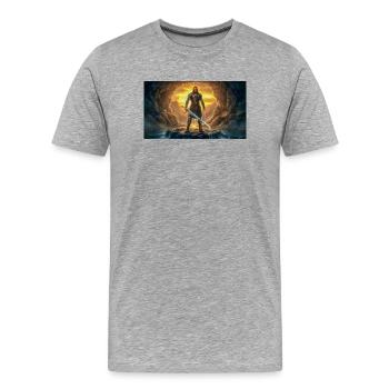 Beowulf combat le Monstre avec l’Épée Ancienne - T-shirt bio Premium Homme - gris chiné - Devant - Damien (186cm)