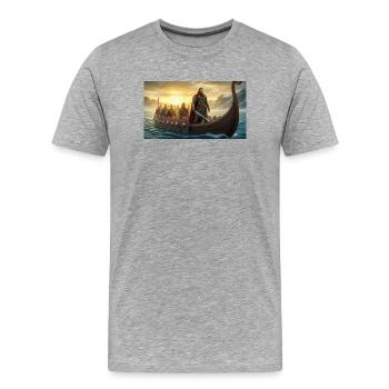 Beowulf Arrives in Denmark with Warriors nordic my - Men's Premium Organic T-Shirt - heather grey - Front - Damien (186cm)