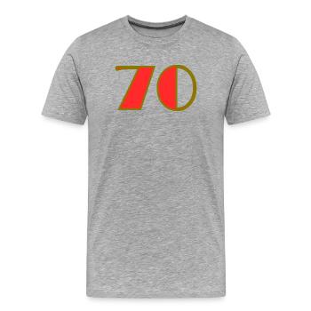 70. 70 ANS. 70e ANNIVERSAIRE. ANNIVERSAIRE 70 ANS. - T-shirt bio Premium Homme - gris chiné - Devant - Damien (186cm)