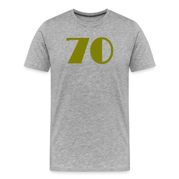 70. 70 ANS. 70e ANNIVERSAIRE. ANNIVERSAIRE 70 ANS. - T-shirt bio Premium Homme - gris chiné - Devant - Damien (186cm)