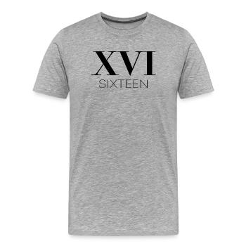 Cadeau d’anniversaire seize - T-shirt bio Premium Homme - gris chiné - Devant - Damien (186cm)