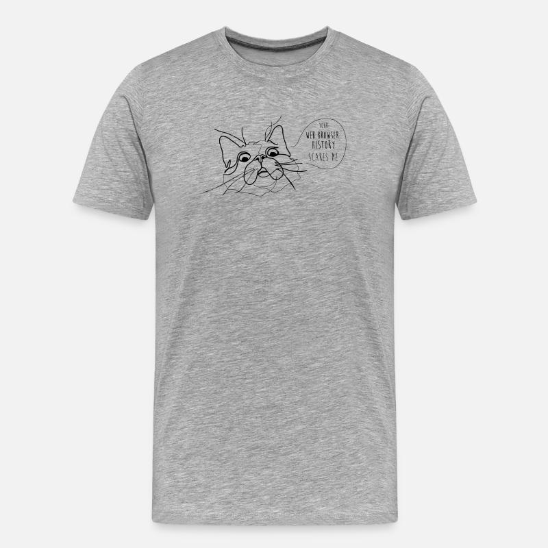 Cat Meme - Scary Webbrowser History - Männer Premium Bio T-Shirt - Grau meliert