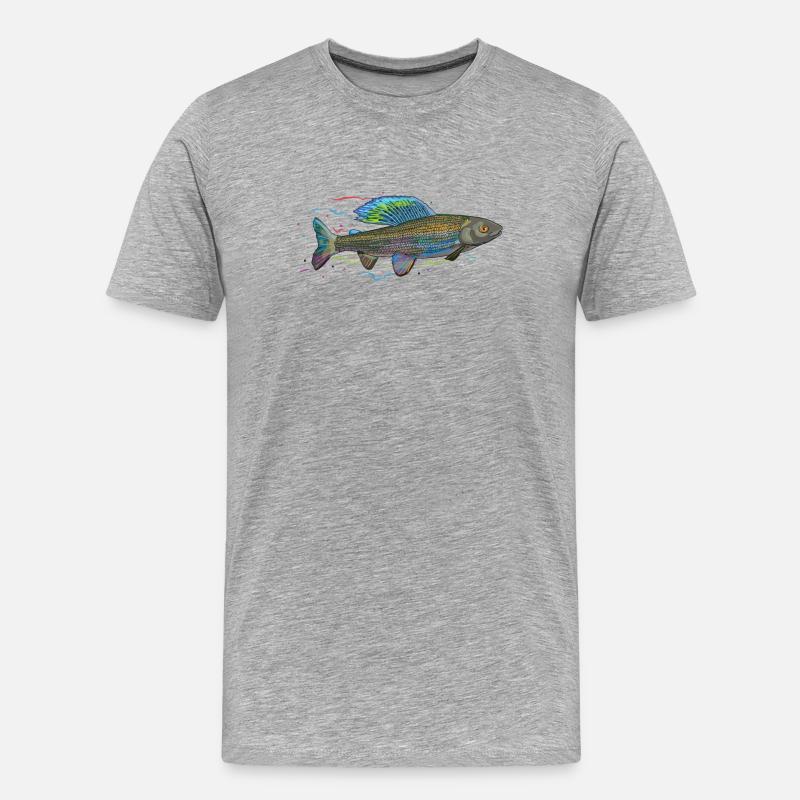 Chromatischer irisierender Fisch – Äsche - Männer Premium Bio T-Shirt - Grau meliert