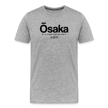Typographie d’Osaka, Japon avec coordonnées - T-shirt bio Premium Homme - gris chiné - Devant - Damien (186cm)