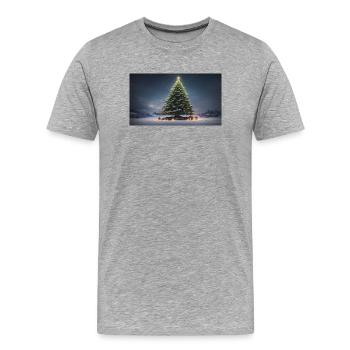 Sapin de Noël d’hiver avec cadeaux - T-shirt bio Premium Homme - gris chiné - Devant - Damien (186cm)