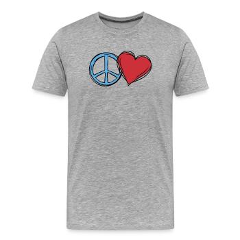 Herz Weltfrieden Peace Frieden Liebe Geschenkidee - Männer Premium Bio T-Shirt - Grau meliert - Vorne - Damien (186cm)