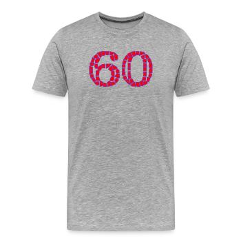 60. 60 ANS. 60e ANNIVERSAIRE. ANNIVERSAIRE 60 ANS. - T-shirt bio Premium Homme - gris chiné - Devant - Damien (186cm)