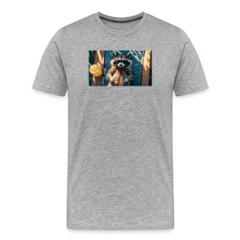 Waschbär im Urlaub - Männer Premium Bio T-Shirt - Grau meliert - Vorne - Damien (186cm)