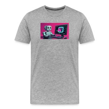 Robot IA futuriste et écran technologique - T-shirt bio Premium Homme - gris chiné - Devant - Damien (186cm)