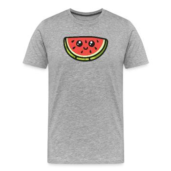 Niedlich, wassermelone, scheibe, karikatur - Männer Premium Bio T-Shirt - Grau meliert - Vorne - Damien (186cm)