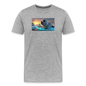 Bébé phoque mignon sur la banquise - T-shirt bio Premium Homme - gris chiné - Devant - Damien (186cm)