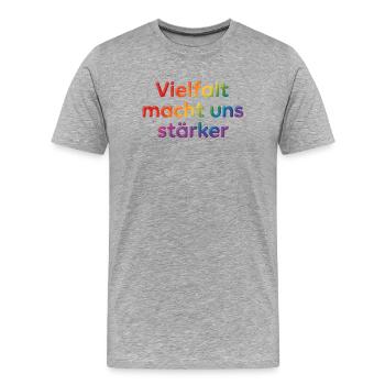 La diversité nous rend plus forts – uniques ensemble - T-shirt bio Premium Homme - gris chiné - Devant - Damien (186cm)