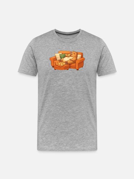 Capybara Sofa Pizza Relaxed Relax Motif - Men's Premium Organic T-Shirt - heather grey