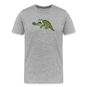 Krokodil mit großen Augen Cartoon - Männer Premium Bio T-Shirt - Grau meliert - Vorne - Damien (186cm)