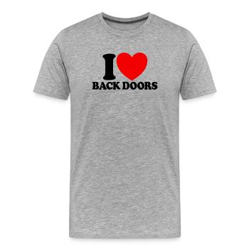 J’adore les portes dérobées – Une offensive drôle pour hommes - T-shirt bio Premium Homme - gris chiné - Devant - Damien (186cm)