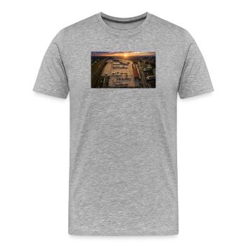 Dépôt de bus au coucher du soleil - T-shirt bio Premium Homme - gris chiné - Devant - Damien (186cm)