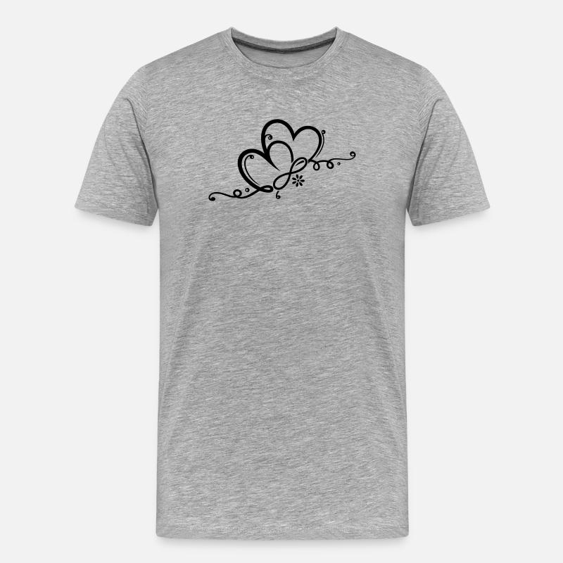 Zwei Herzen mit Blume und infinity - Männer Premium Bio T-Shirt - Grau meliert