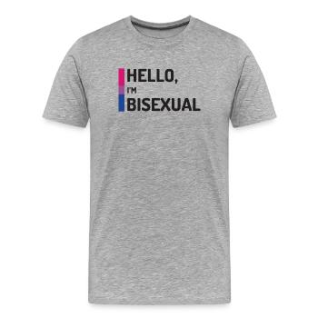 Bonjour, je suis bisexuel - T-shirt bio Premium Homme - gris chiné - Devant - Damien (186cm)