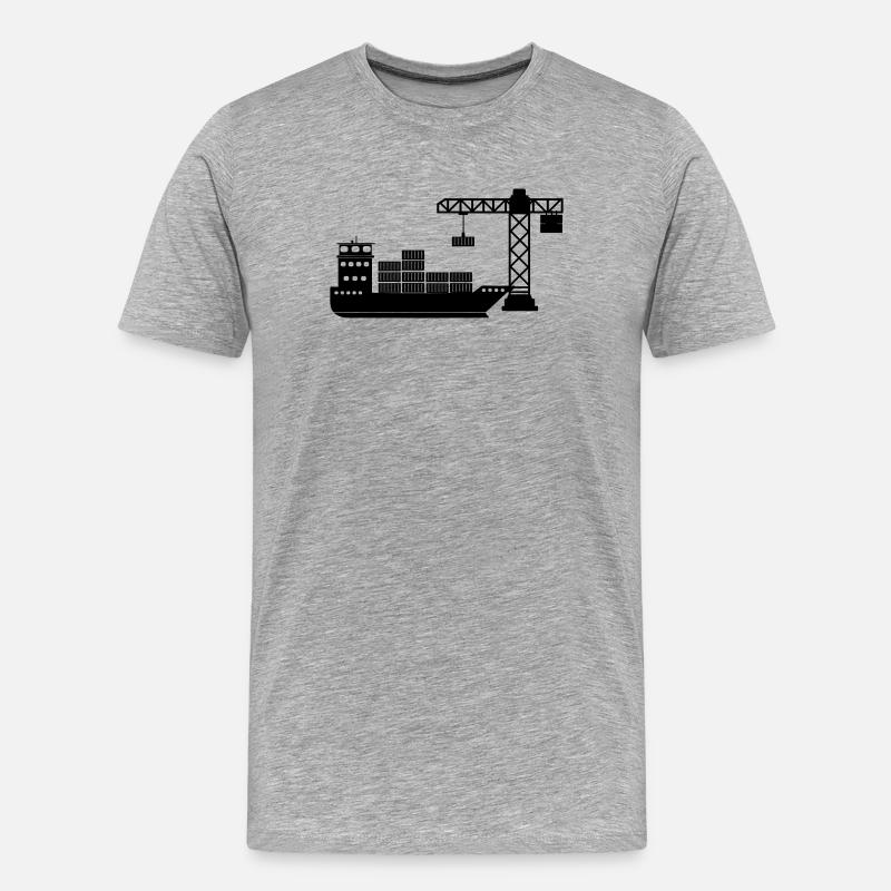 Seecontainerboot mit Kranentladung - Männer Premium Bio T-Shirt - Grau meliert