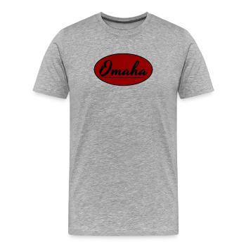 Omaha Vintage Script Logo - T-shirt bio Premium Homme - gris chiné - Devant - Damien (186cm)