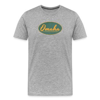 Omaha Vintage Script Emblem - Men's Premium Organic T-Shirt - heather grey - Front - Damien (186cm)