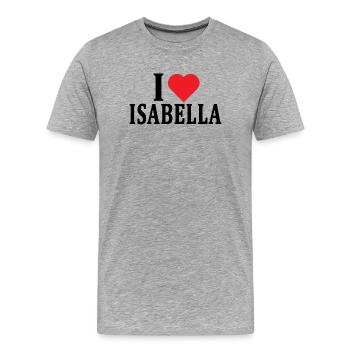 T-Shirt Ich liebe Isabella T-Shirt Geschenkidee - Männer Premium Bio T-Shirt - Grau meliert - Vorne - Damien (186cm)