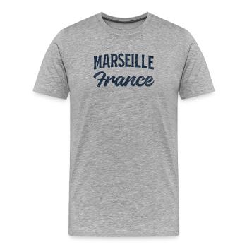 Marseille Frankreich Retro Script - Männer Premium Bio T-Shirt - Grau meliert - Vorne - Damien (186cm)