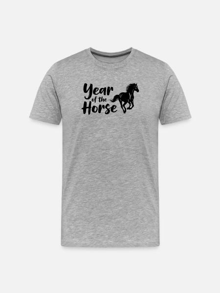 Année du Cheval Lettrage - T-shirt bio Premium Homme - gris chiné