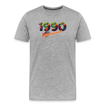 1990 – Transition du rétro gaming - T-shirt bio Premium Homme - gris chiné - Devant - Damien (186cm)