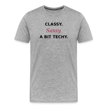 Classy Sassy Techy - Women in Tech Statement - Männer Premium Bio T-Shirt - Grau meliert - Vorne - Damien (186cm)