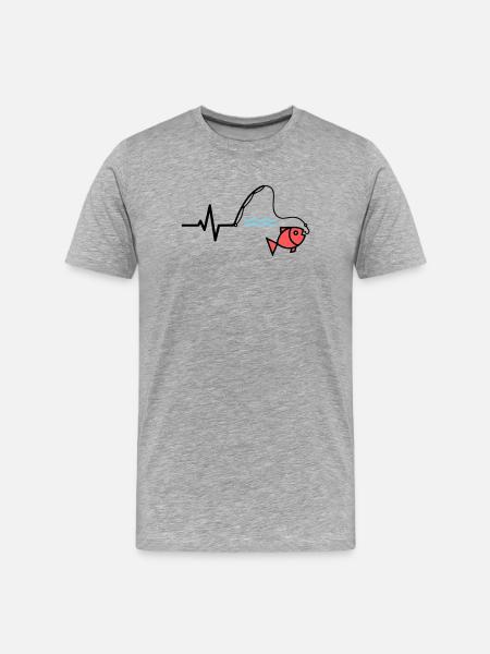 Puls Angelrute Fisch Farbig - Männer Premium Bio T-Shirt - Grau meliert