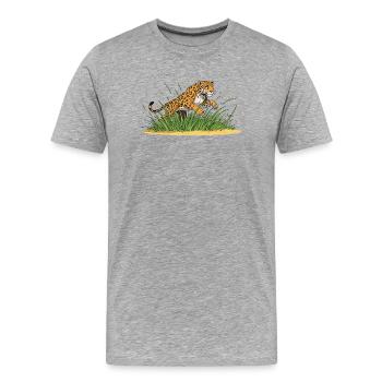 Leopard in the Grass – Cartoon Ferocity - Men's Premium Organic T-Shirt - heather grey - Front - Damien (186cm)