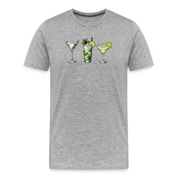 Trois cocktails : menthe-citron vert - T-shirt bio Premium Homme - gris chiné - Devant - Damien (186cm)