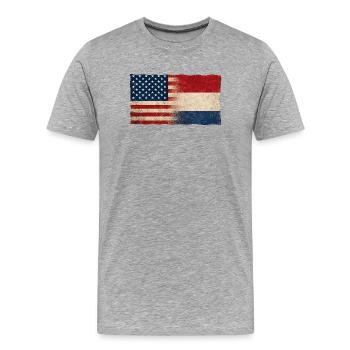 États-Unis, Hollande, Pays-Bas Drapeau Amitié - T-shirt bio Premium Homme - gris chiné - Devant - Damien (186cm)