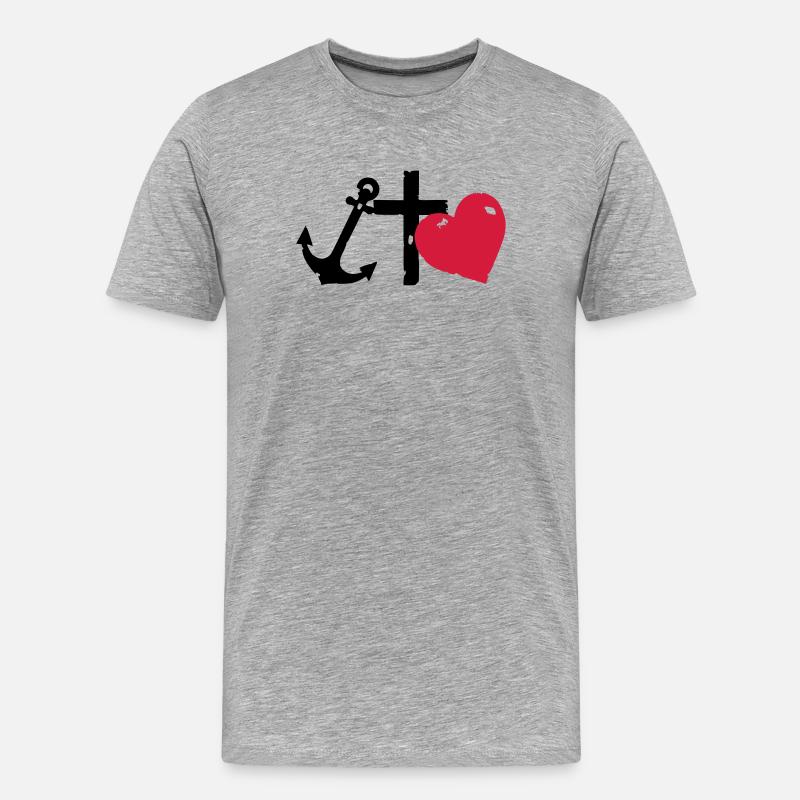 Rote Herzsilhouette glaube-liebe-Hoffnung - Männer Premium Bio T-Shirt - Grau meliert