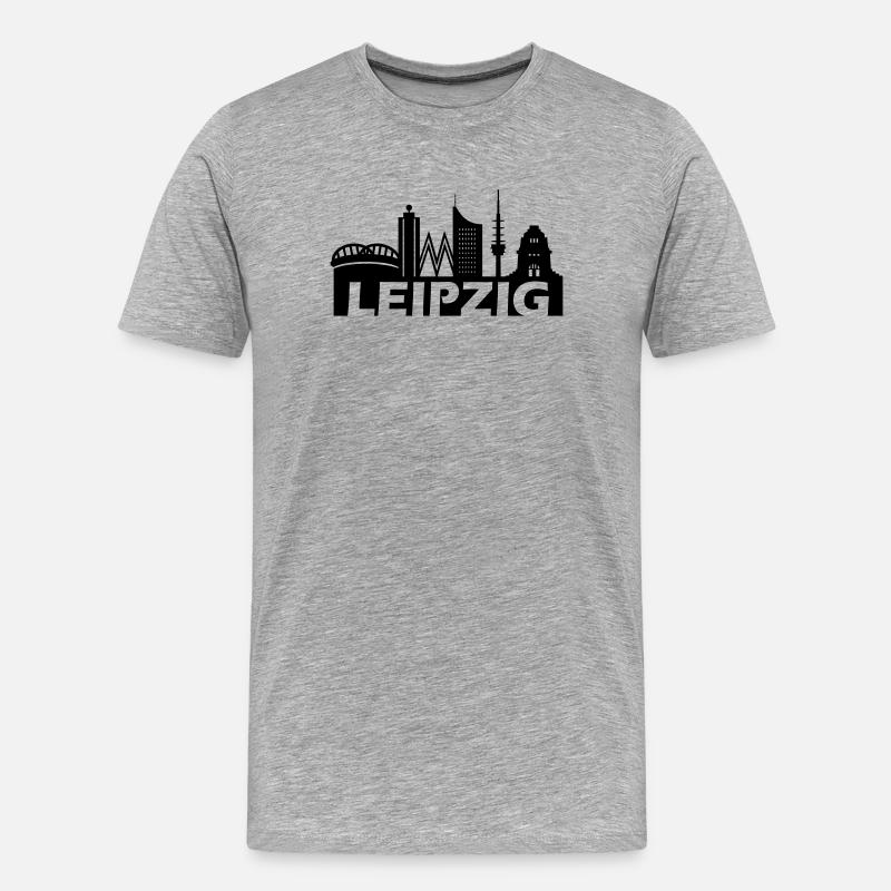 Skyline Leipzig - Männer Premium Bio T-Shirt - Grau meliert