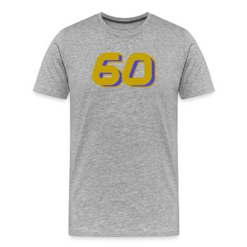 60. 60 ANS. 60e ANNIVERSAIRE. ANNIVERSAIRE 60 ANS. - T-shirt bio Premium Homme - gris chiné - Devant - Damien (186cm)