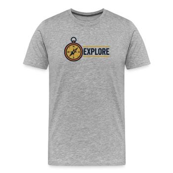 Explorer la boussole Découvrir le texte - T-shirt bio Premium Homme - gris chiné - Devant - Damien (186cm)